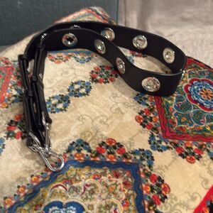 Black leather belt with silver grommet motorcycle belt